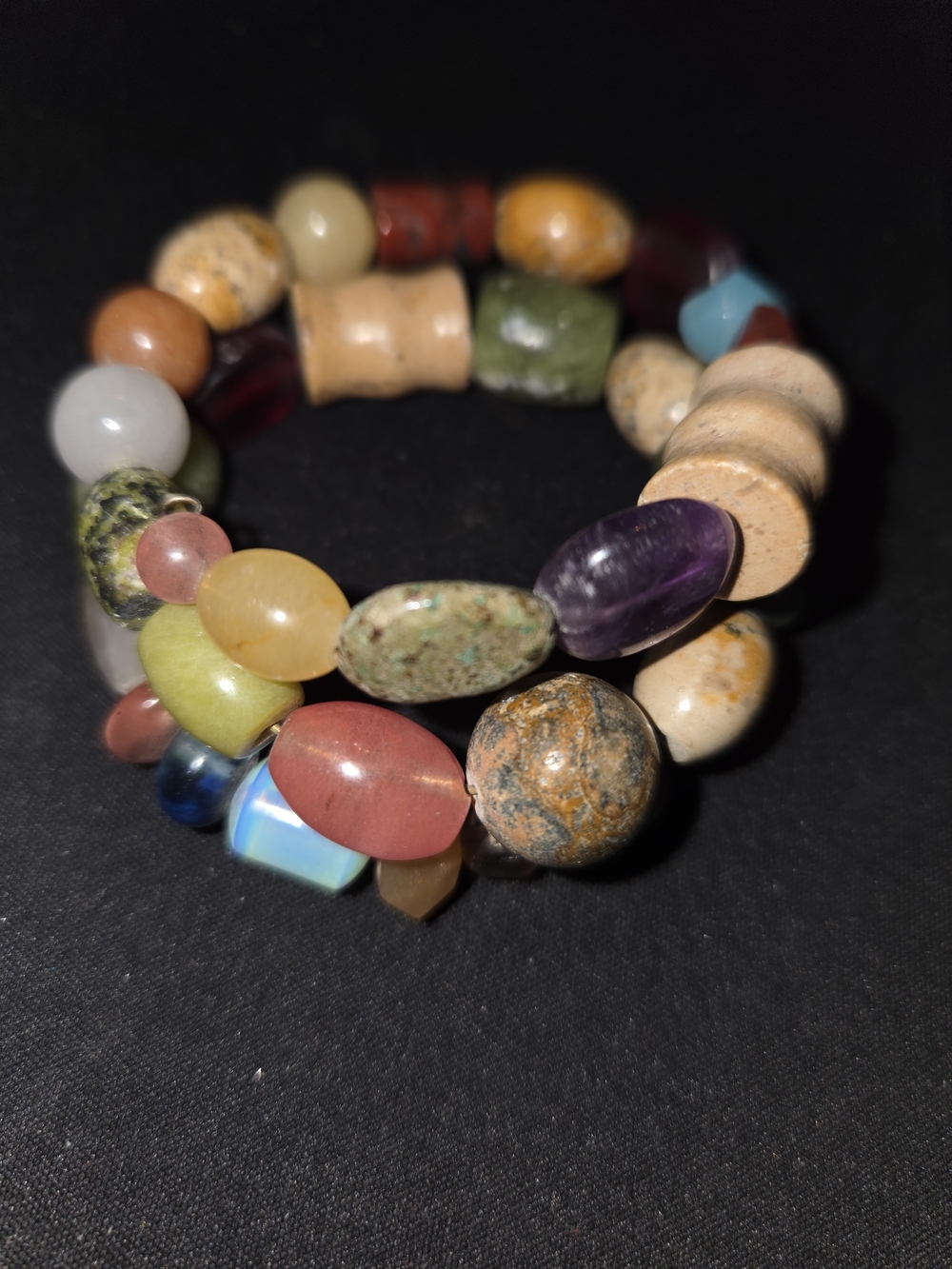 Adjustable Multicolor Natural Stone Beaded Bracelet Boho Artisan Statement - Picture 4 of 7